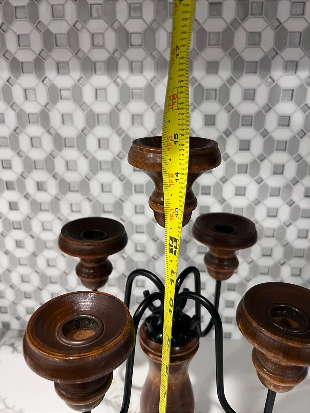 Homco Candelabra Vintage 1960s Brown 5 Arm Wood Iron Rustic Candle Holder